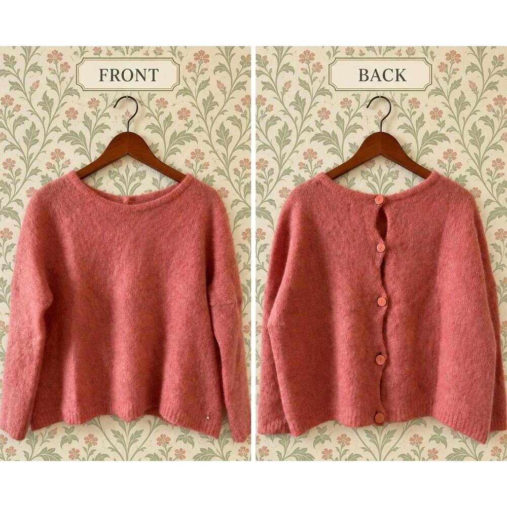 Des Petits Hauts Peach Fuzzy Back Button Mohair Boxy Sweater sz. US XS Fr/EU 34